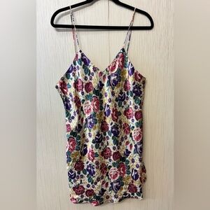Vintage J.O. Intimates Floral‎ Satin Silky Cami Slip Dress Top L